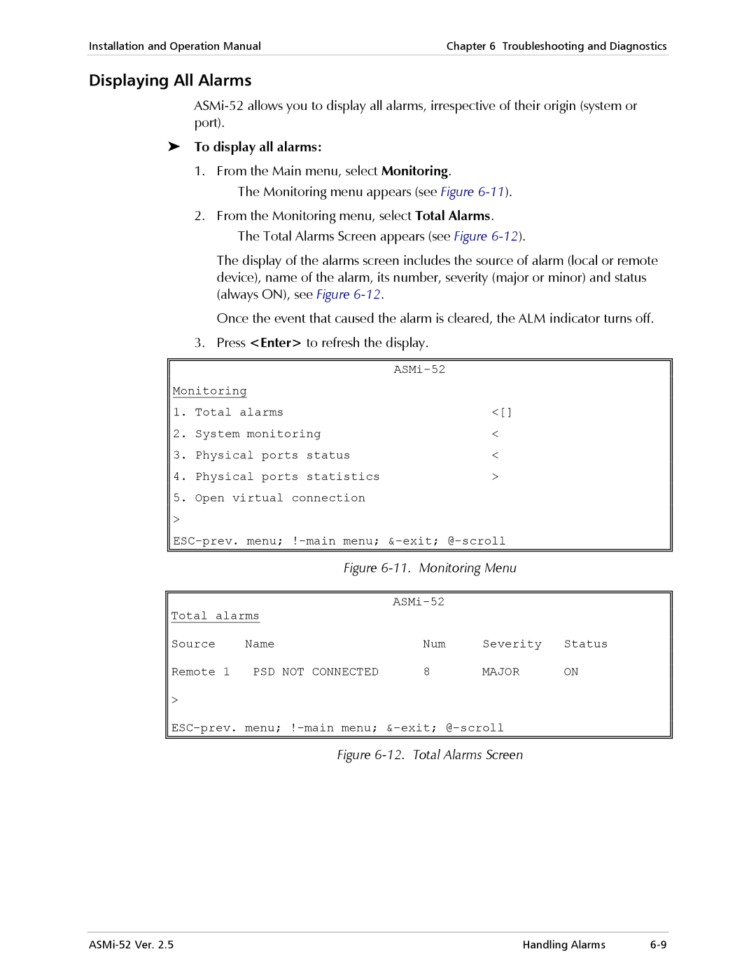 RAD Data comm ASMi-52 manual Displaying All Alarms, To display all alarms 