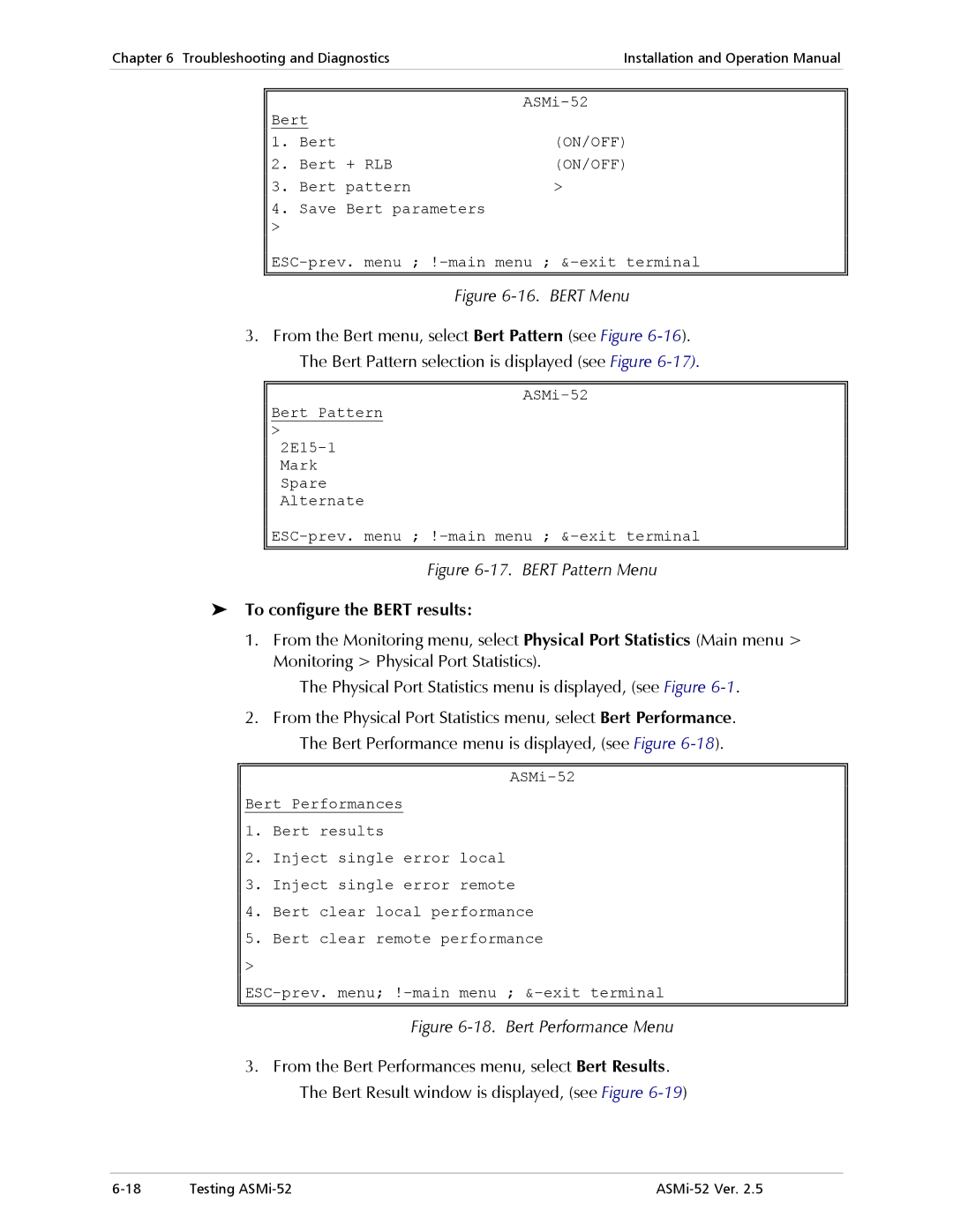 RAD Data comm ASMi-52 manual Bert Menu, To configure the Bert results 