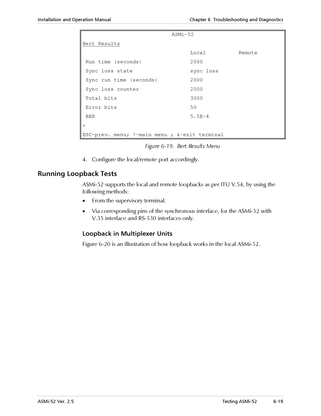 RAD Data comm ASMi-52 manual Running Loopback Tests, Loopback in Multiplexer Units 