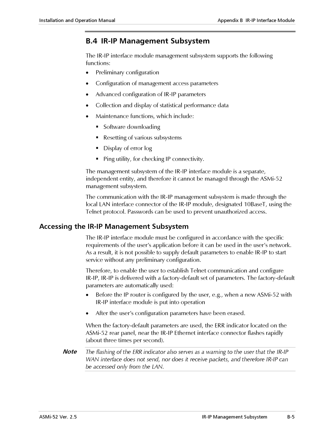 RAD Data comm ASMi-52 manual Accessing the IR-IP Management Subsystem 