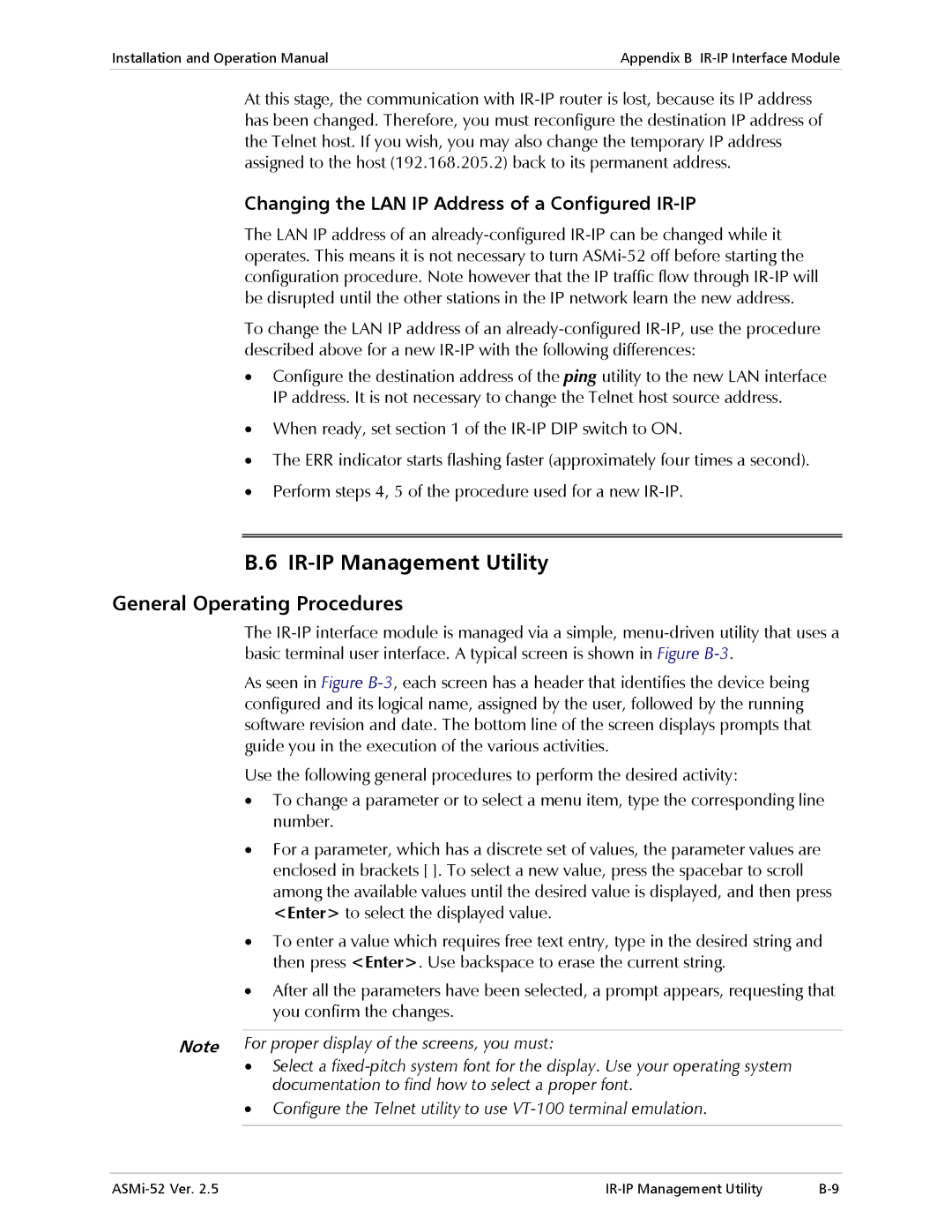 RAD Data comm ASMi-52 IR-IP Management Utility, General Operating Procedures, For proper display of the screens, you must 