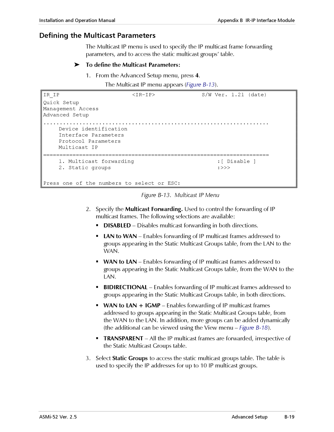 RAD Data comm ASMi-52 manual Defining the Multicast Parameters, To define the Multicast Parameters 