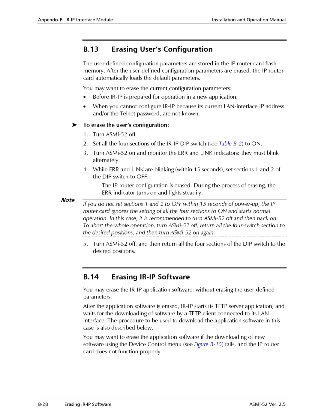 RAD Data comm ASMi-52 manual Erasing User’s Configuration, Erasing IR-IP Software, To erase the user’s configuration 