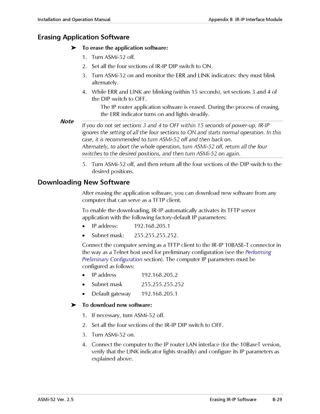 RAD Data comm ASMi-52 manual Erasing Application Software, To erase the application software 