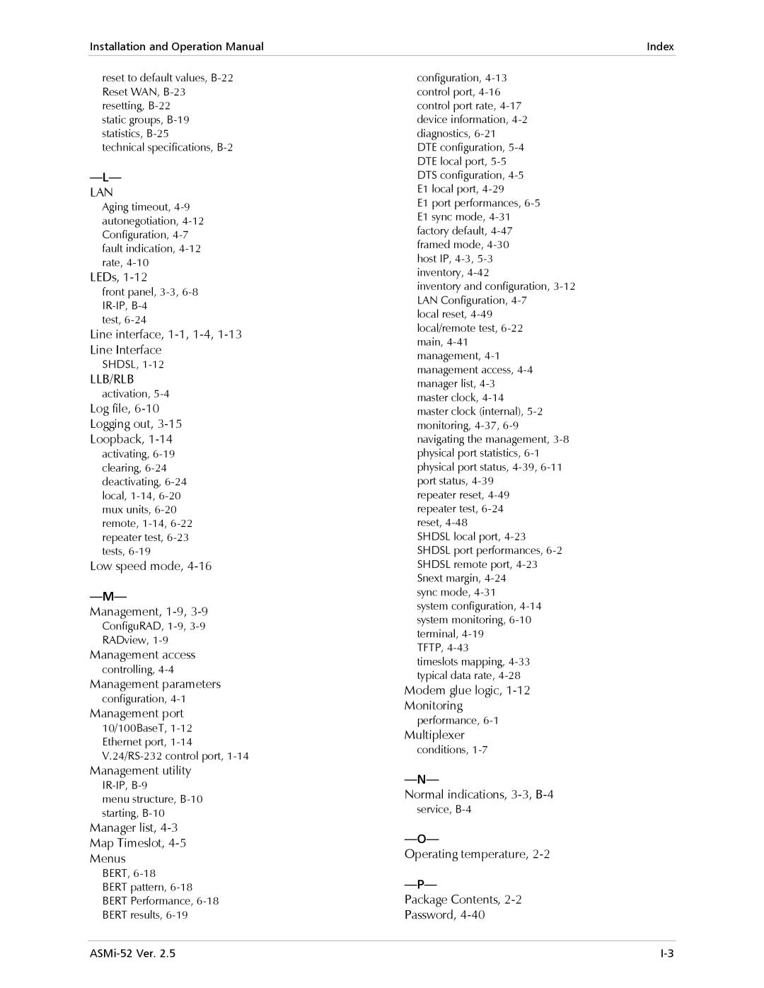 RAD Data comm ASMi-52 manual Llb/Rlb, Log file Logging out Loopback 