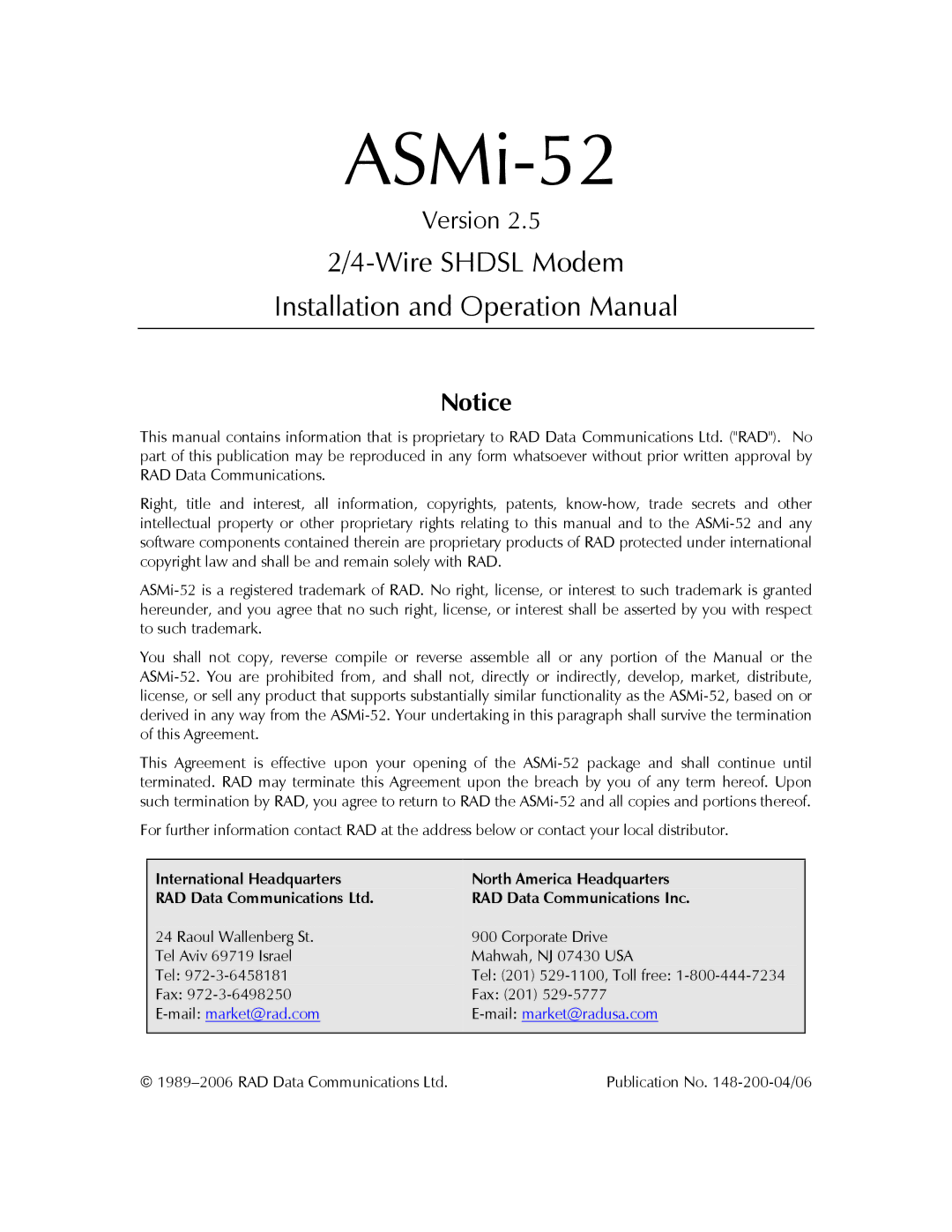 RAD Data comm ASMi-52 manual 