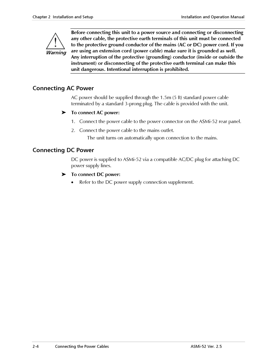 RAD Data comm ASMi-52 manual Connecting AC Power, Connecting DC Power, To connect AC power, To connect DC power 