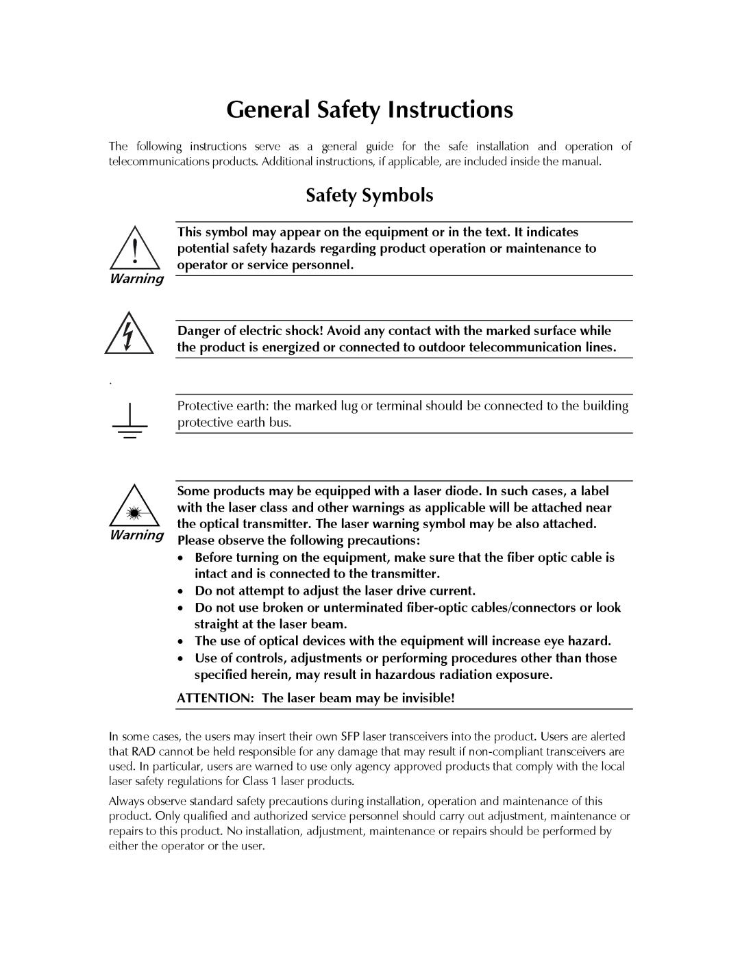 RAD Data comm ASMi-52 manual General Safety Instructions, Please observe the following precautions 