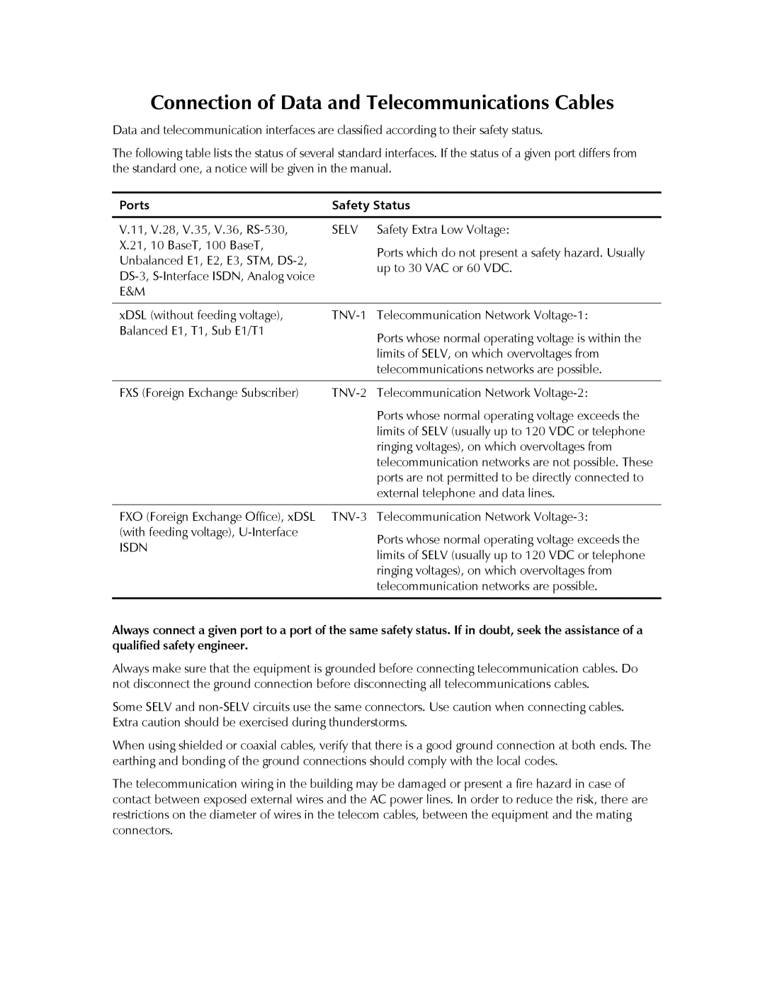 RAD Data comm ASMi-52 manual Ports Safety Status, TNV-2, TNV-3, Isdn 