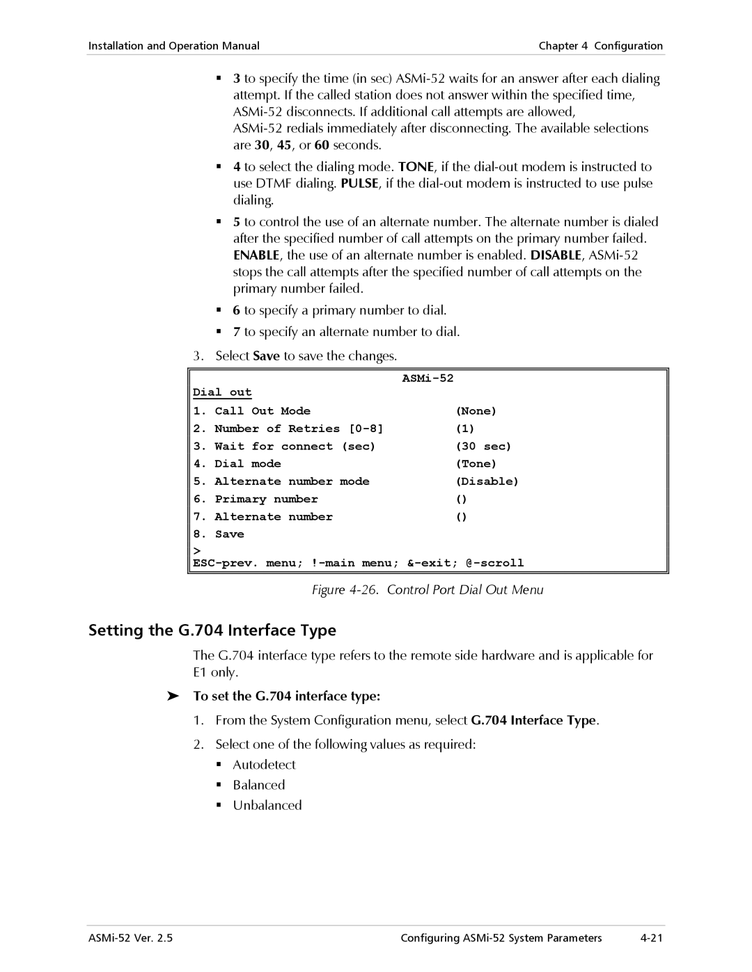 RAD Data comm ASMi-52 manual Setting the G.704 Interface Type, To set the G.704 interface type 