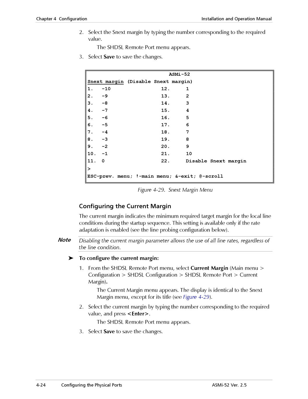 RAD Data comm ASMi-52 manual Configuring the Current Margin, To configure the current margin 