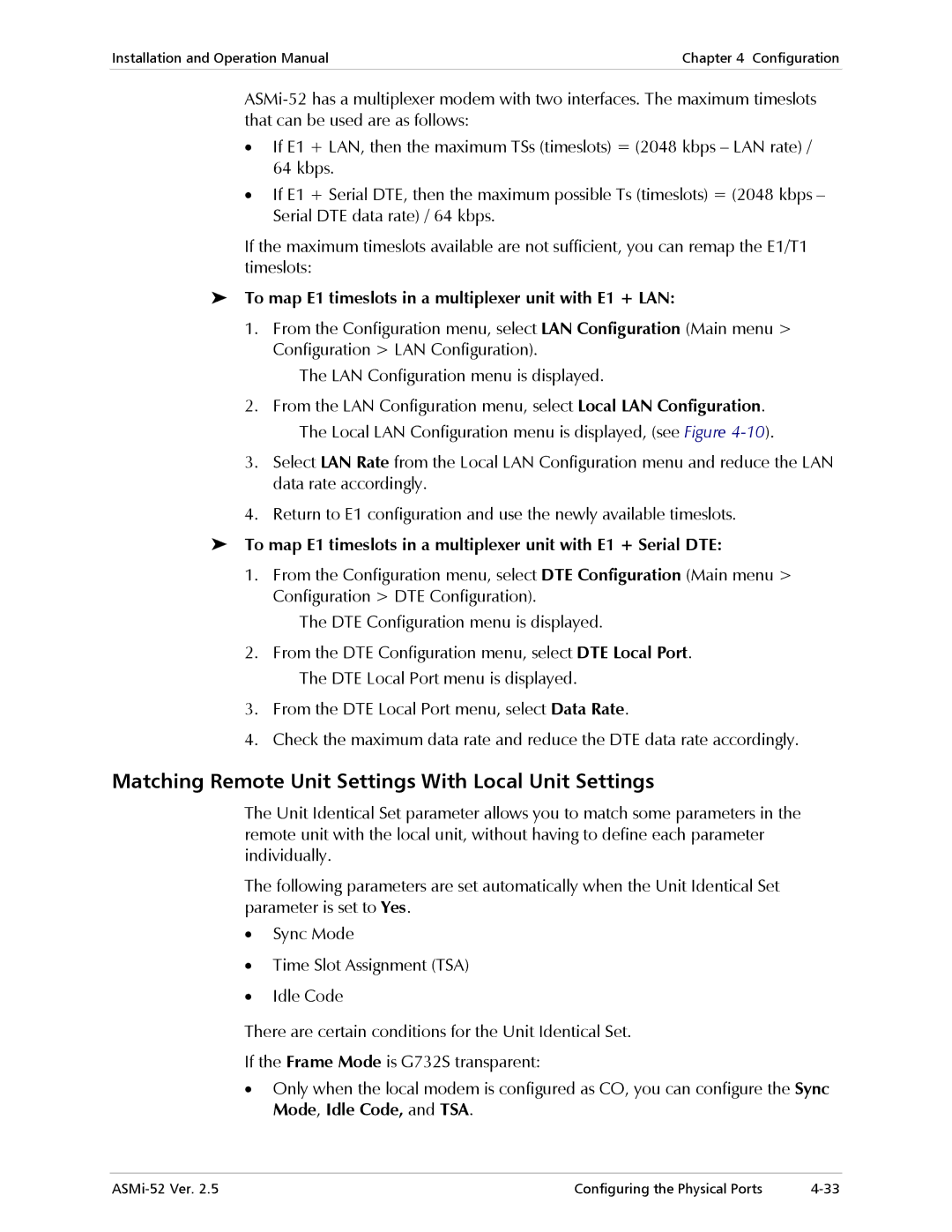 RAD Data comm ASMi-52 manual Matching Remote Unit Settings With Local Unit Settings 