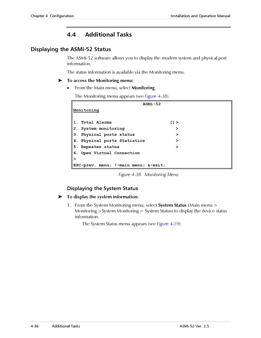 RAD Data comm manual Additional Tasks, Displaying the ASMi-52 Status, Displaying the System Status 