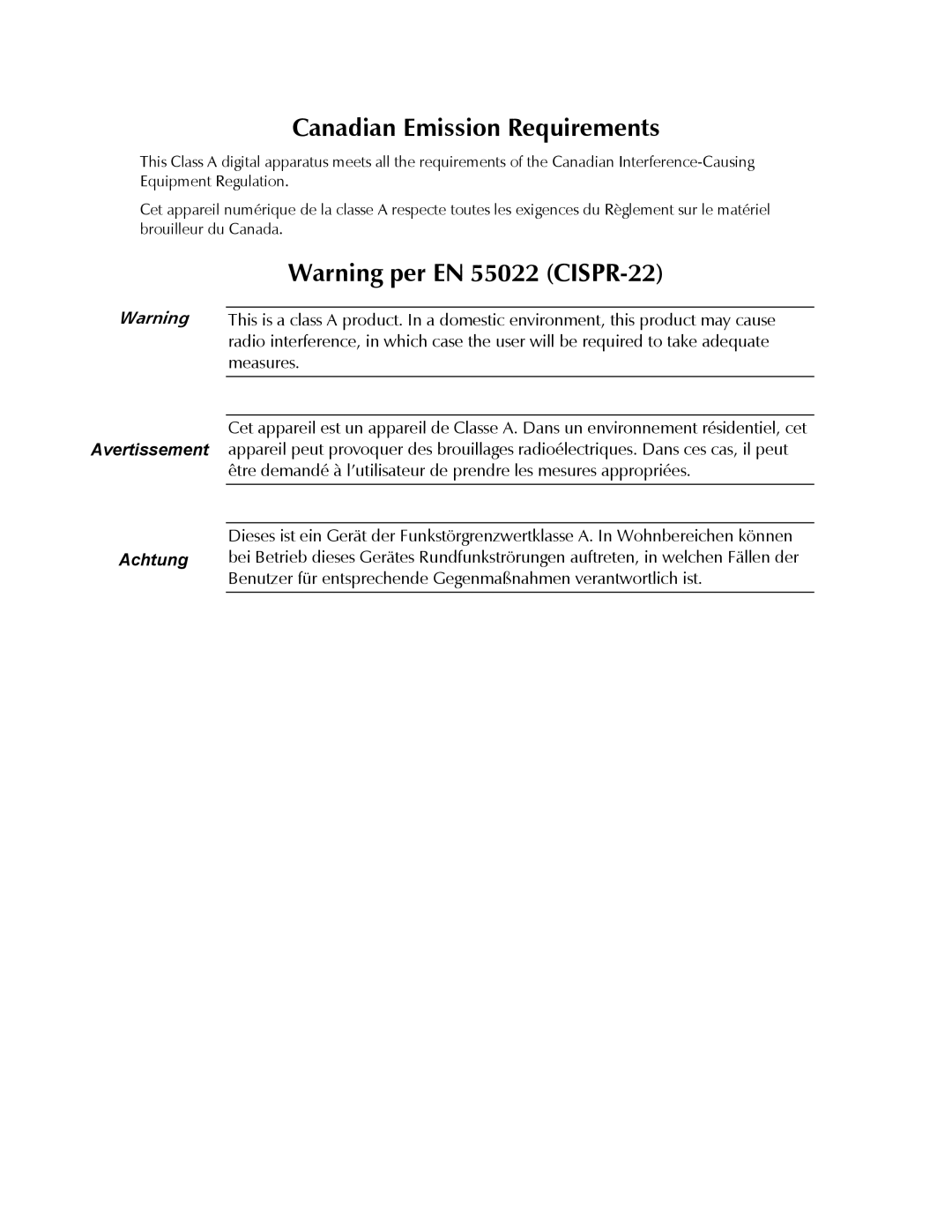 RAD Data comm ASMi-52 manual Canadian Emission Requirements 