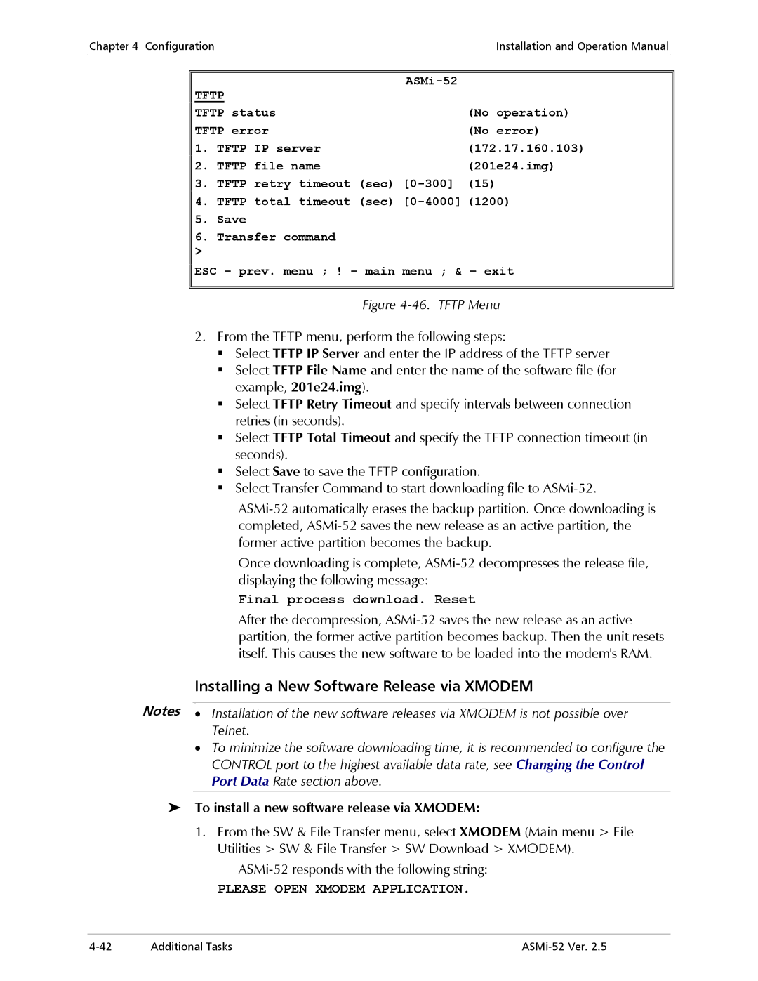 RAD Data comm ASMi-52 manual Displaying the following message, Port Data Rate section above 