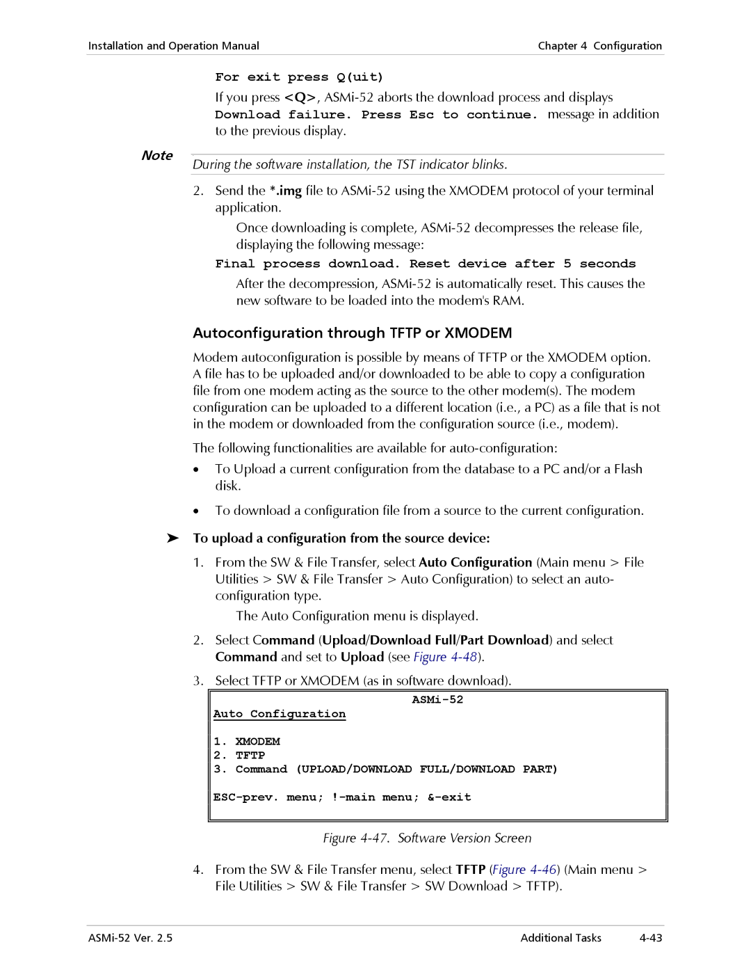 RAD Data comm ASMi-52 Autoconfiguration through Tftp or Xmodem, During the software installation, the TST indicator blinks 