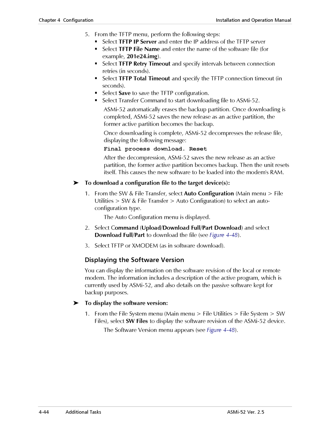 RAD Data comm ASMi-52 manual Displaying the Software Version, To download a configuration file to the target devices 