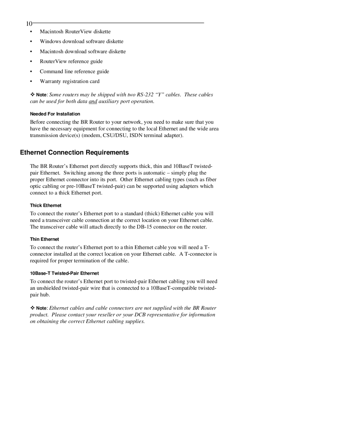 RAD Data comm BR-ASI01, BR-ASX01 manual Ethernet Connection Requirements 