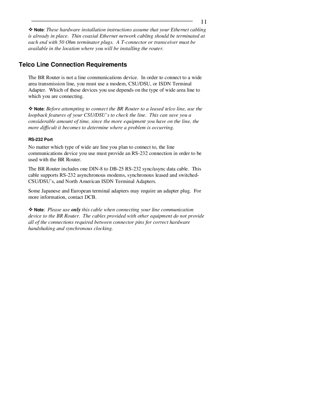 RAD Data comm BR-ASX01, BR-ASI01 manual Telco Line Connection Requirements 