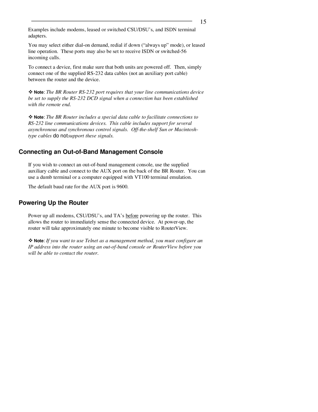 RAD Data comm BR-ASX01, BR-ASI01 manual Connecting an Out-of-Band Management Console, Powering Up the Router 