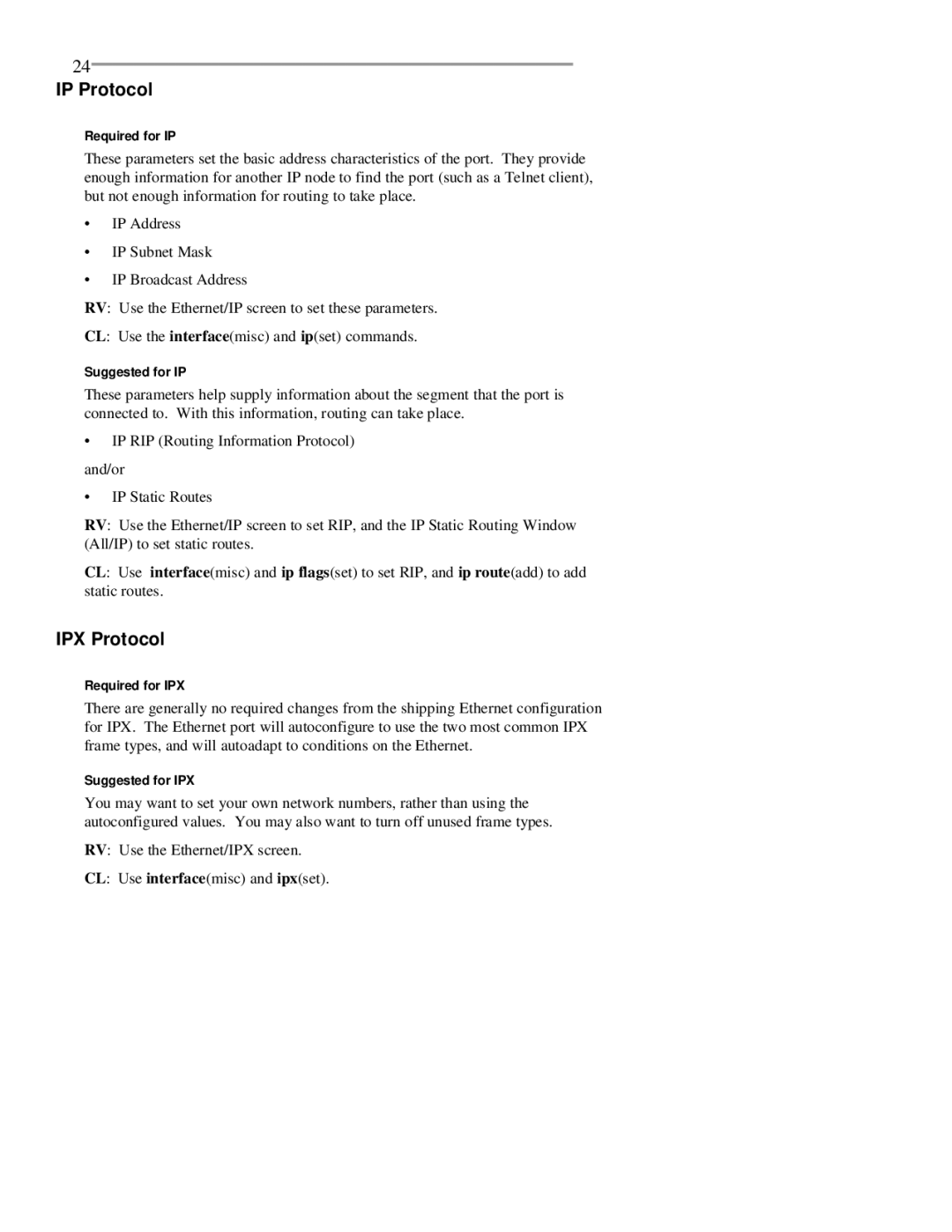 RAD Data comm BR-ASI01, BR-ASX01 manual IP Protocol, IPX Protocol 