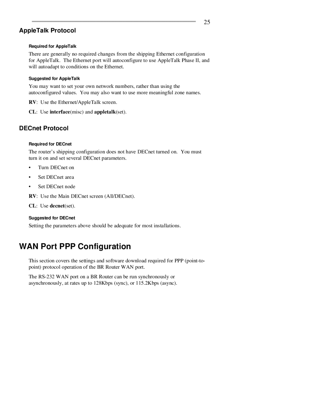 RAD Data comm BR-ASX01, BR-ASI01 manual AppleTalk Protocol, DECnet Protocol 