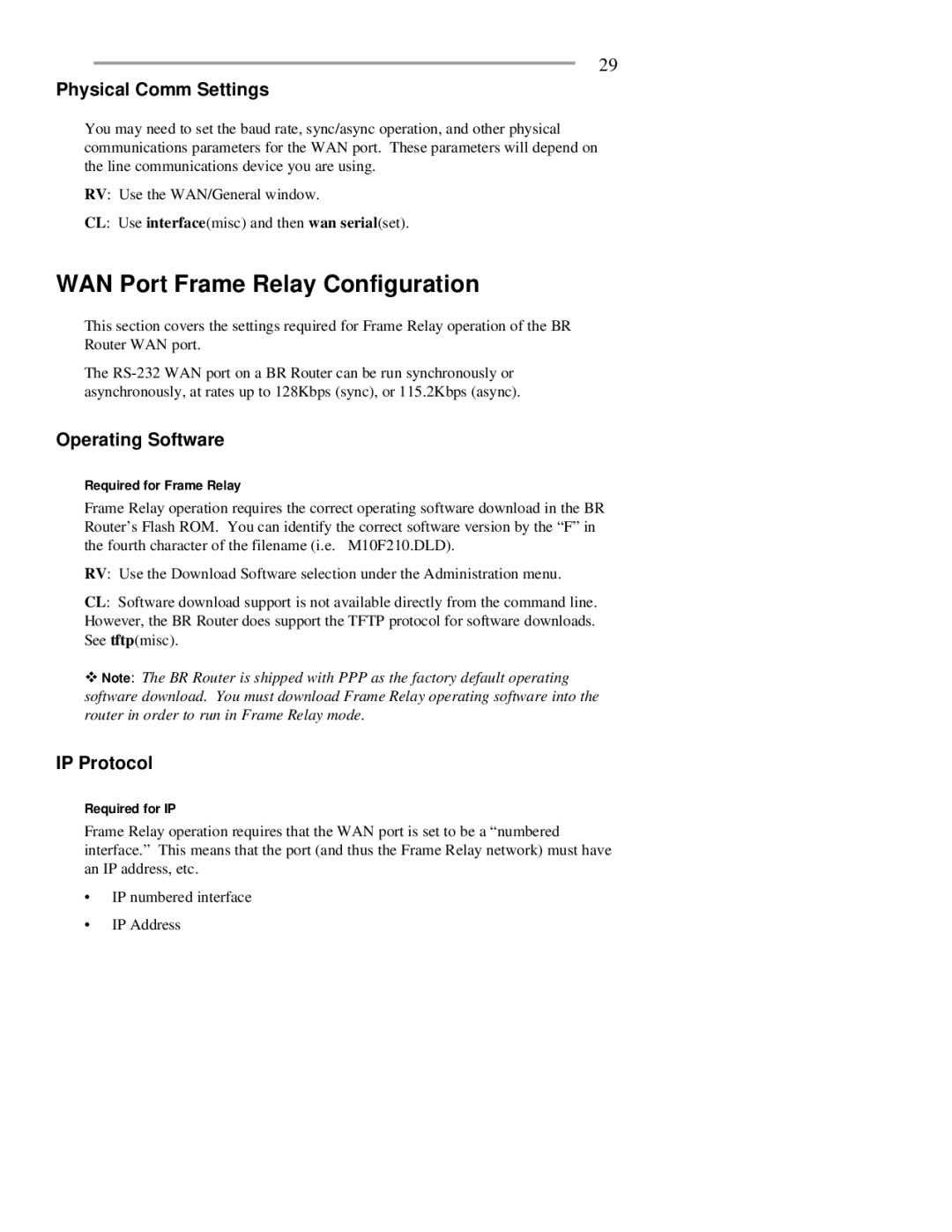 RAD Data comm BR-ASX01, BR-ASI01 manual WAN Port Frame Relay Configuration, Physical Comm Settings 