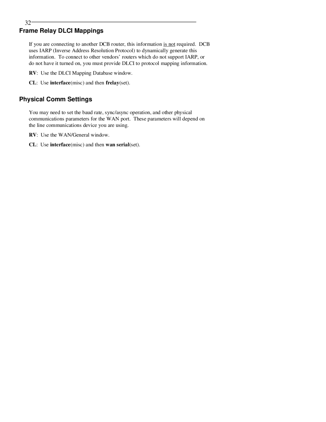 RAD Data comm BR-ASI01, BR-ASX01 manual Frame Relay Dlci Mappings, Physical Comm Settings 