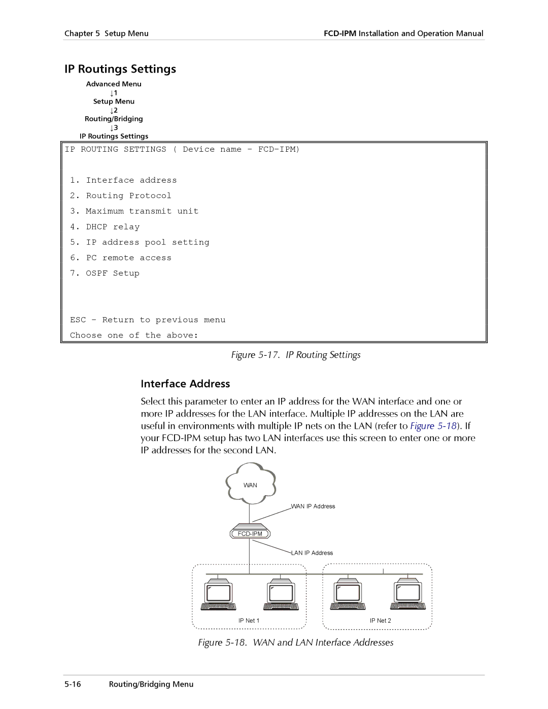 RAD Data comm E1/T1, Modular Access Device with Integrated Router operation manual IP Routings Settings, Interface Address 