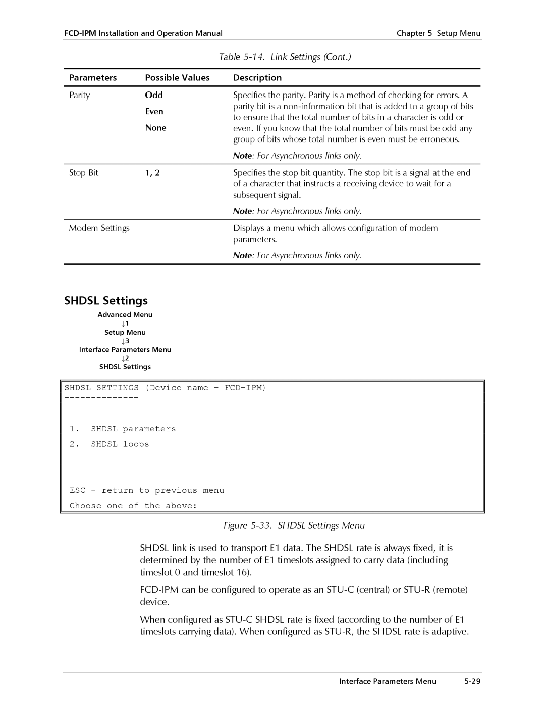 RAD Data comm Modular Access Device with Integrated Router, E1/T1 operation manual Shdsl Settings, Odd, Even 