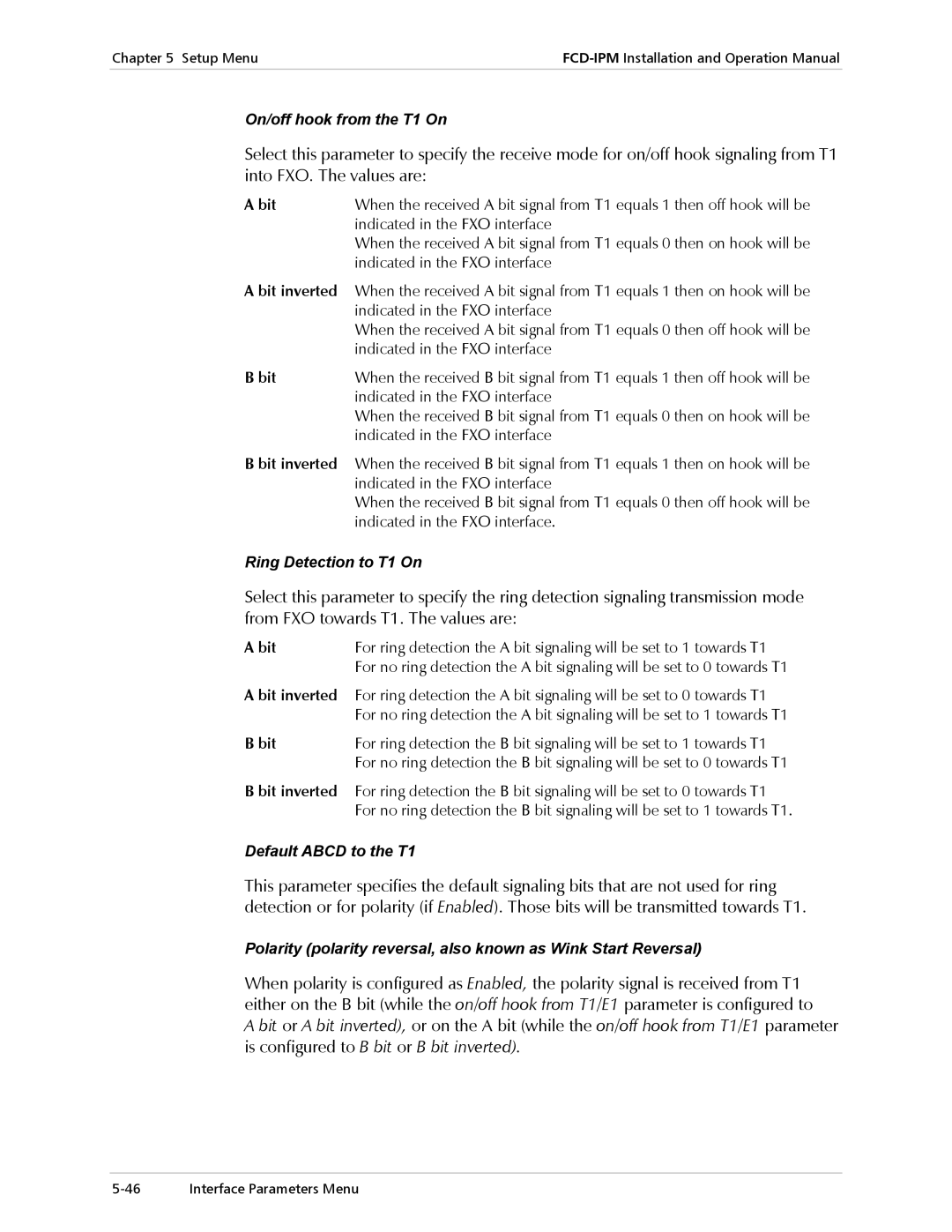 RAD Data comm E1/T1, Modular Access Device with Integrated Router operation manual Ring Detection to T1 On 