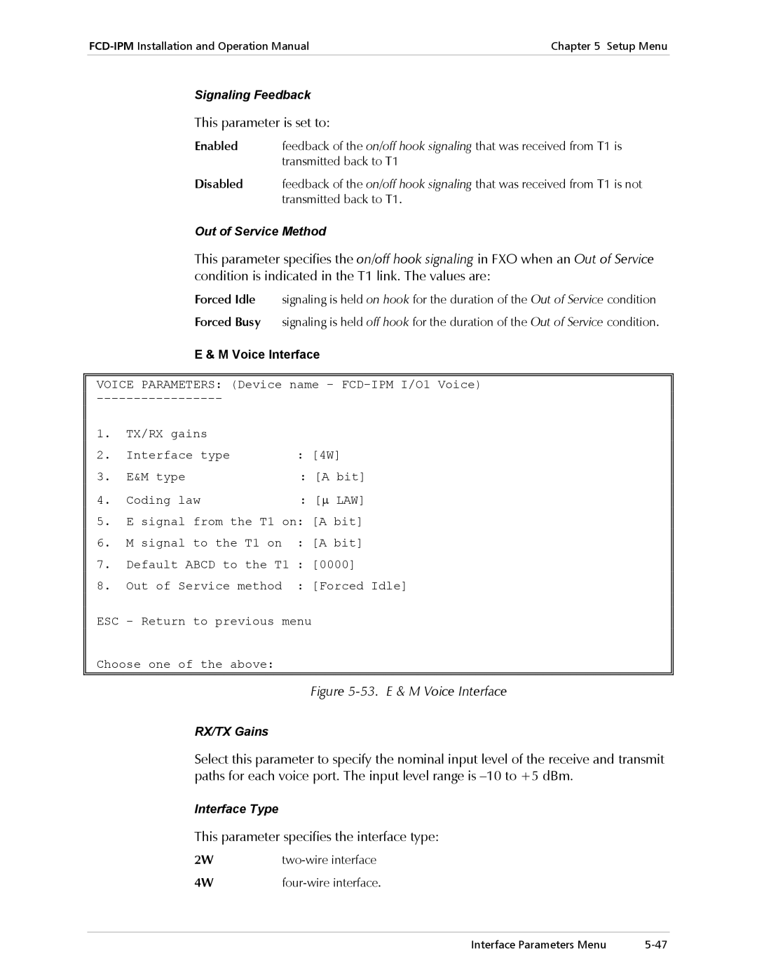 RAD Data comm Modular Access Device with Integrated Router, E1/T1 operation manual This parameter is set to, Voice Interface 