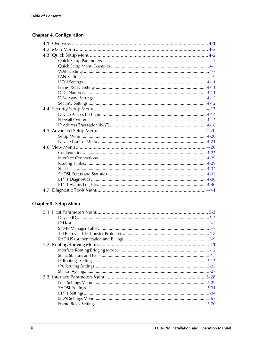 RAD Data comm E1/T1, Modular Access Device with Integrated Router operation manual Configuration, View Menu, Setup Menu 