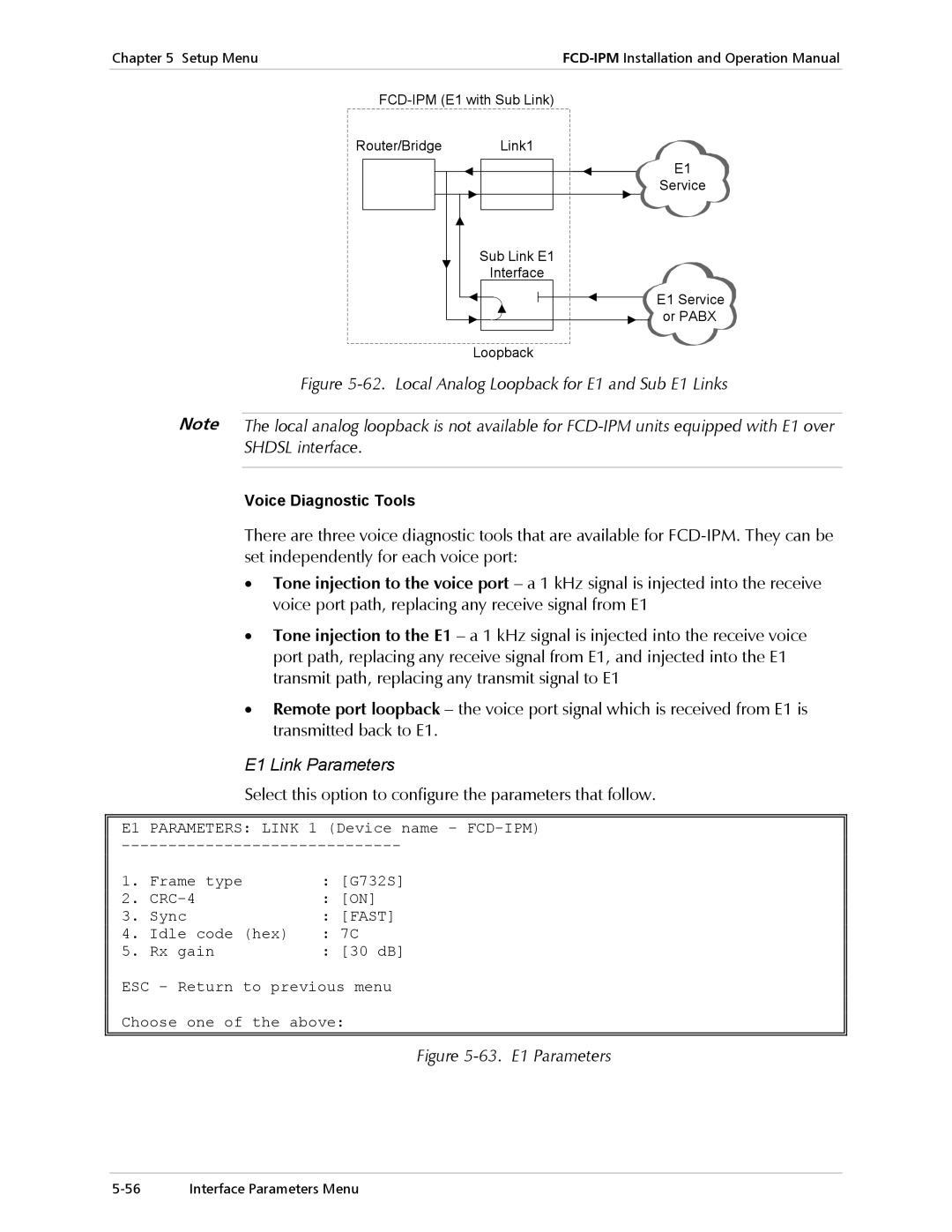 RAD Data comm E1/T1 operation manual E1 Link Parameters, Select this option to configure the parameters that follow 