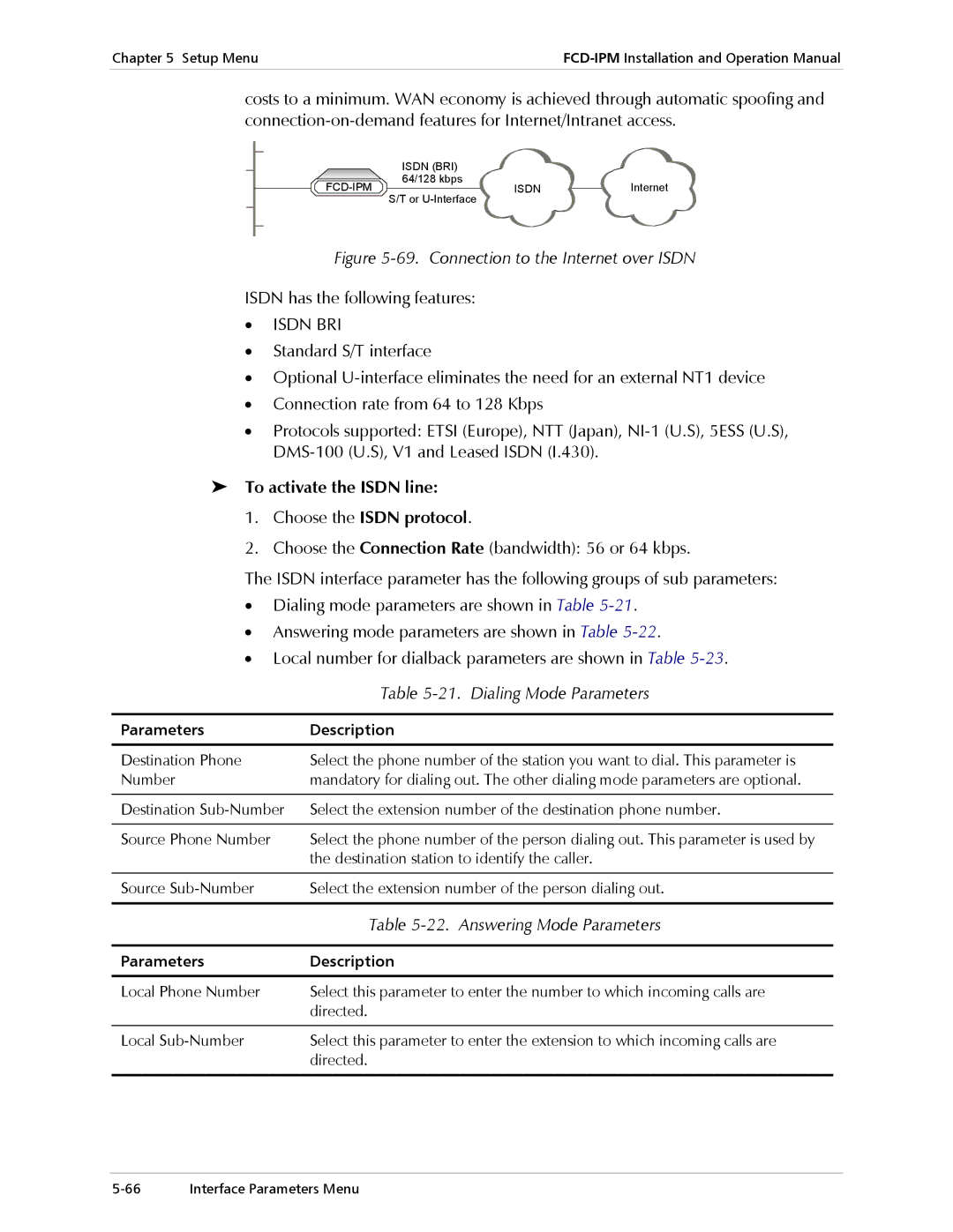 RAD Data comm E1/T1 operation manual Isdn has the following features, To activate the Isdn line Choose the Isdn protocol 