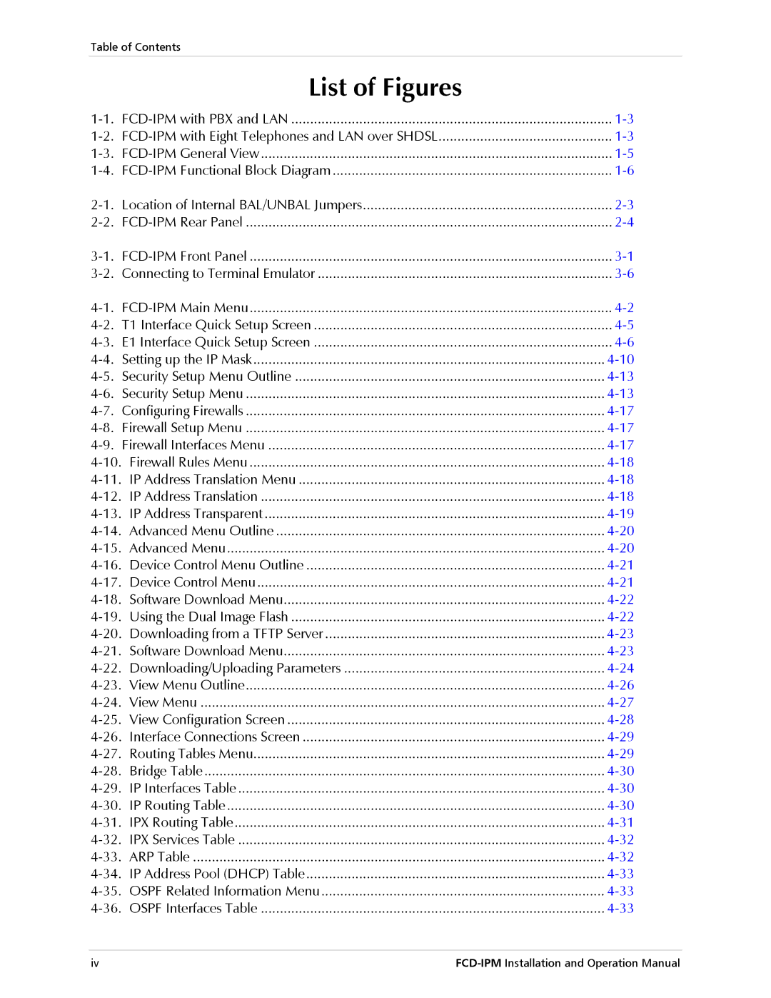 RAD Data comm E1/T1 FCD-IPM Main Menu, Firewall Rules Menu, View Menu Outline, Routing Tables Menu Bridge Table, ARP Table 