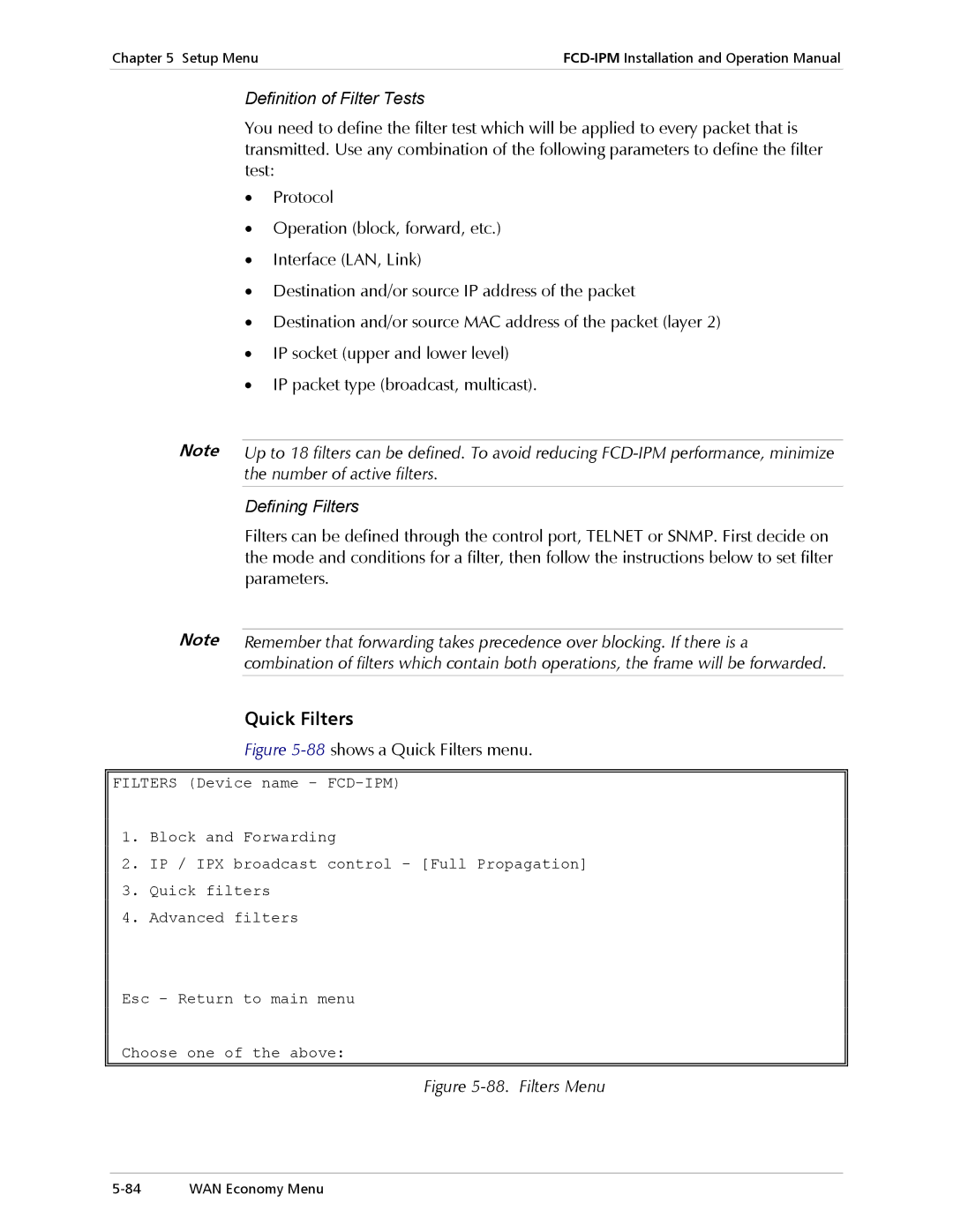 RAD Data comm E1/T1, Modular Access Device with Integrated Router operation manual Quick Filters 