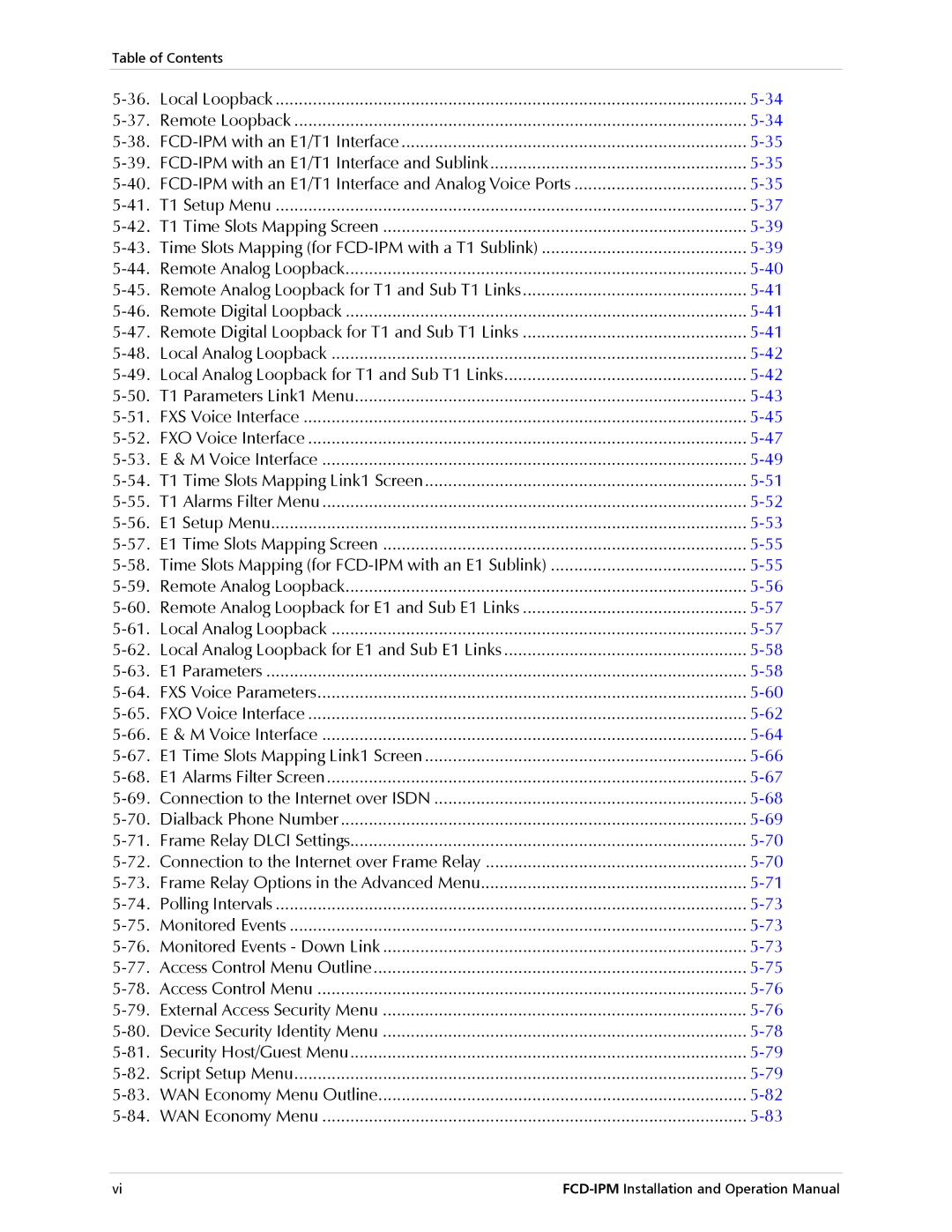 RAD Data comm E1/T1 operation manual 41. T1 Setup Menu, 56. E1 Setup Menu, WAN Economy Menu Outline 