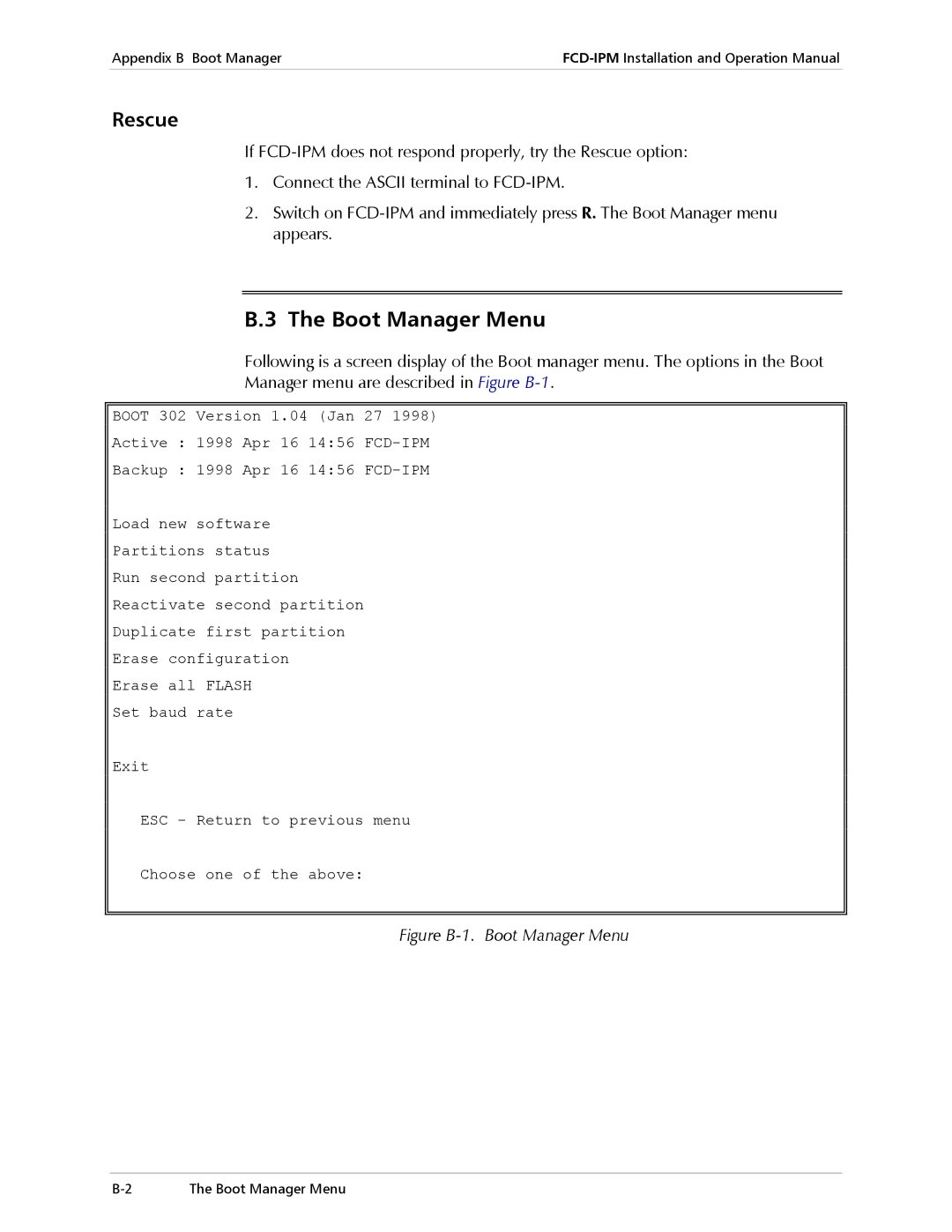 RAD Data comm E1/T1, Modular Access Device with Integrated Router operation manual Boot Manager Menu, Rescue 