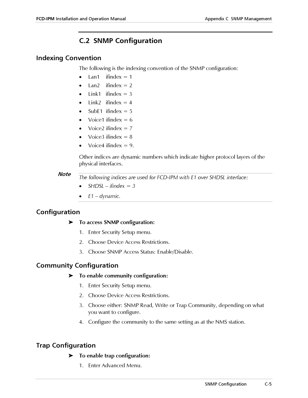 RAD Data comm Modular Access Device with Integrated Router Snmp Configuration, Indexing Convention, Trap Configuration 