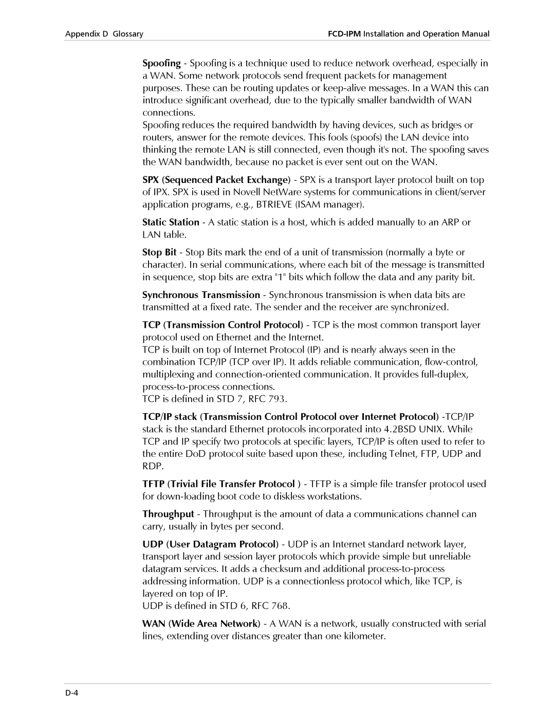 RAD Data comm E1/T1, Modular Access Device with Integrated Router operation manual Appendix D Glossary 