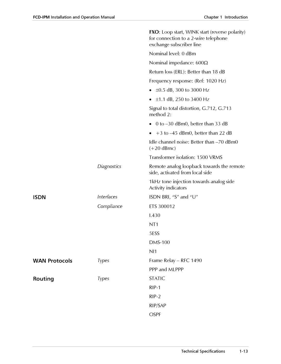 RAD Data comm Modular Access Device with Integrated Router, E1/T1 operation manual WAN Protocols, Routing, Types 