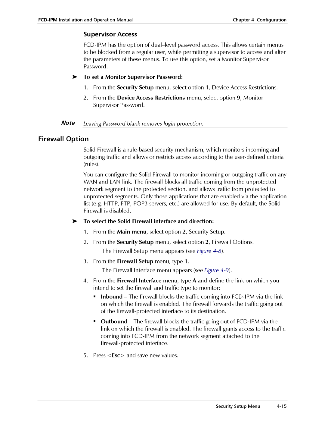 RAD Data comm Modular Access Device with Integrated Router, E1/T1 operation manual Firewall Option, Supervisor Access 