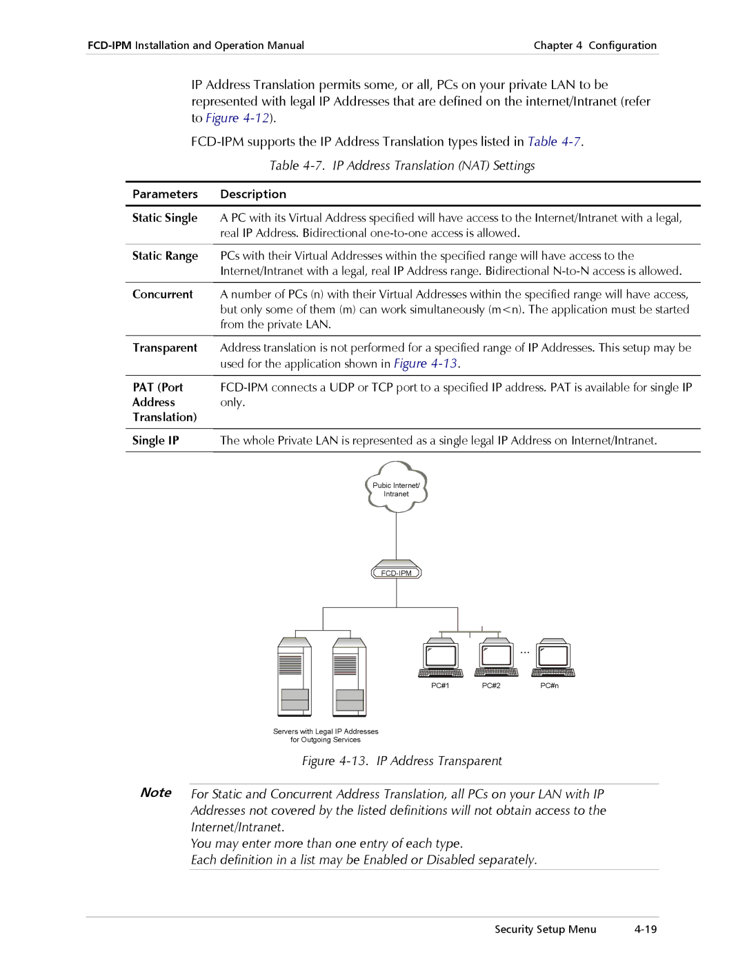 RAD Data comm Modular Access Device with Integrated Router, E1/T1 operation manual IP Address Translation NAT Settings 