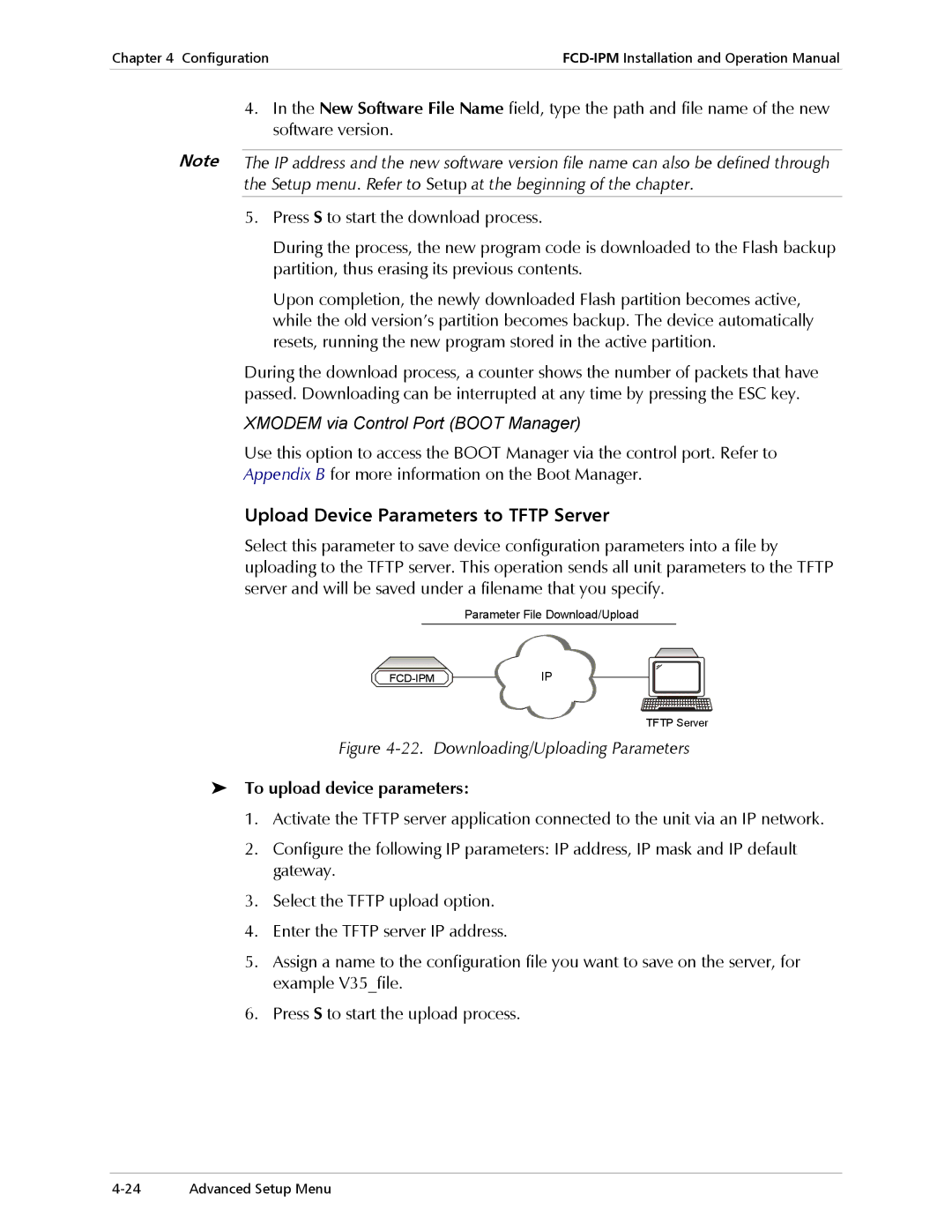 RAD Data comm E1/T1 operation manual Upload Device Parameters to Tftp Server, Xmodem via Control Port Boot Manager 