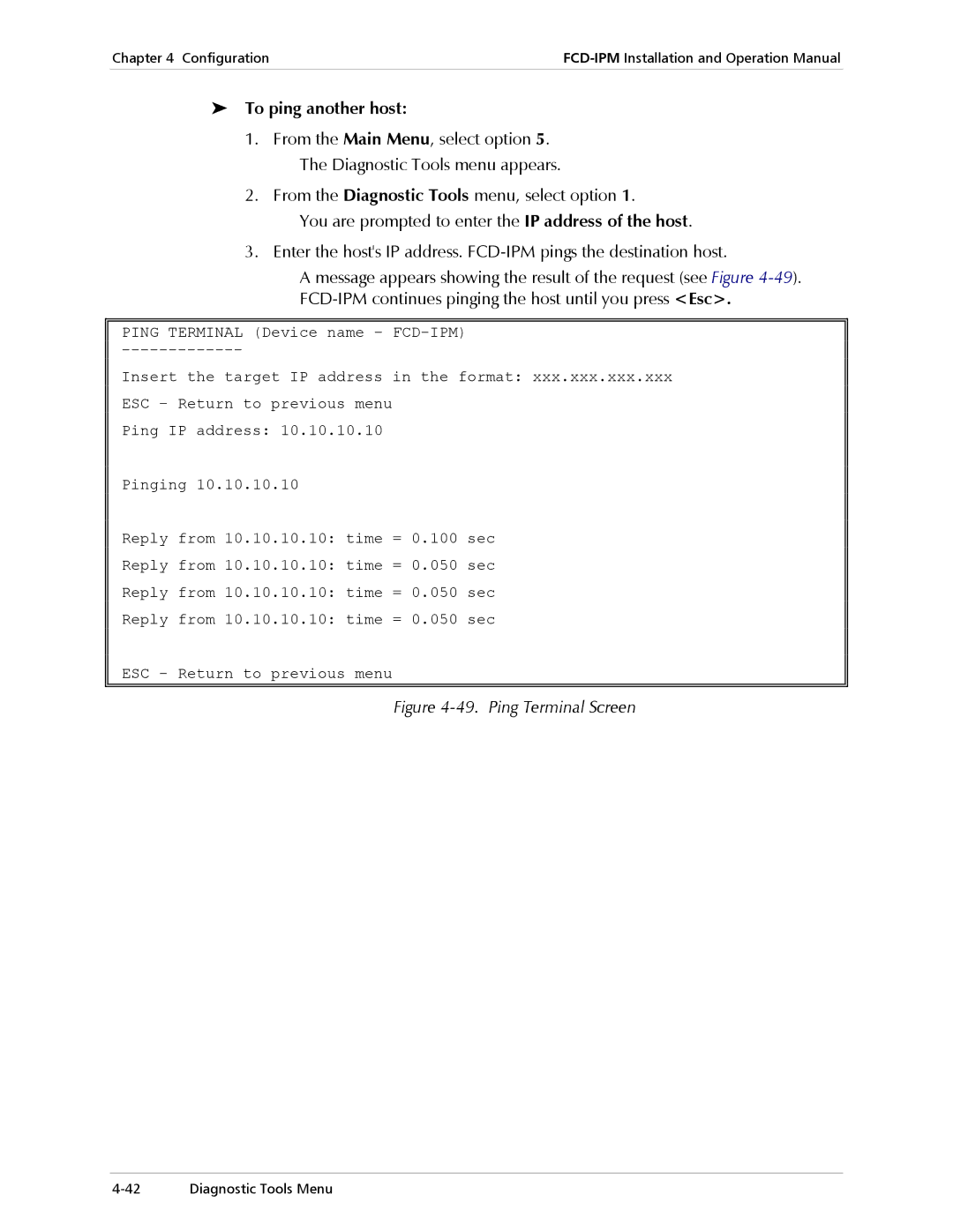 RAD Data comm E1/T1, Modular Access Device with Integrated Router To ping another host, Ping Terminal Screen 