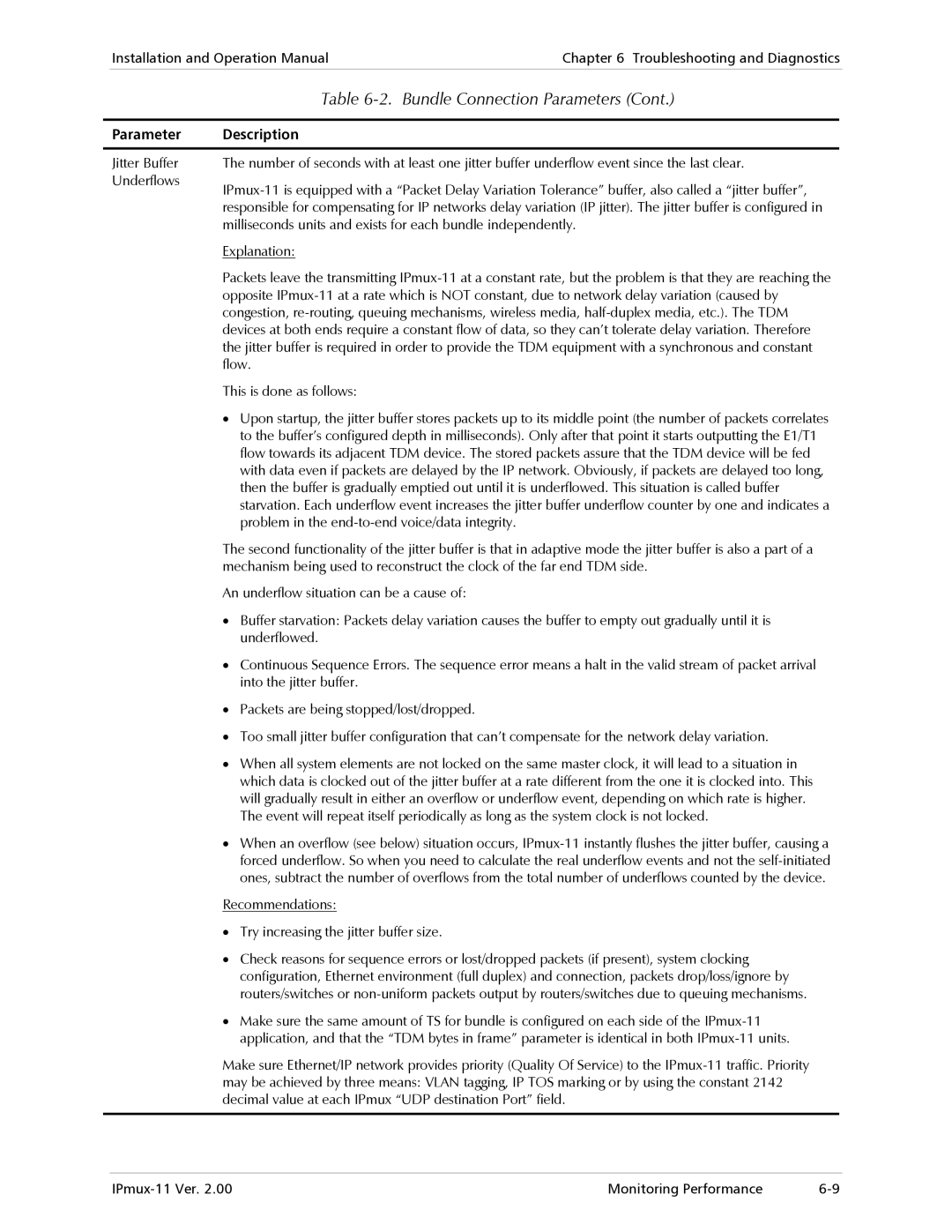 RAD Data comm IPmux-11 operation manual Recommendations Try increasing the jitter buffer size 