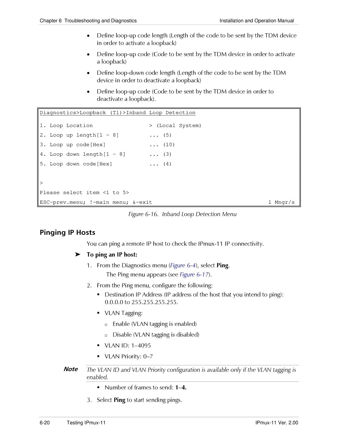 RAD Data comm IPmux-11 operation manual Pinging IP Hosts, To ping an IP host 