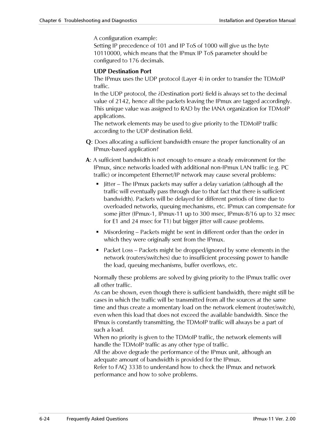 RAD Data comm IPmux-11 operation manual UDP Destination Port 