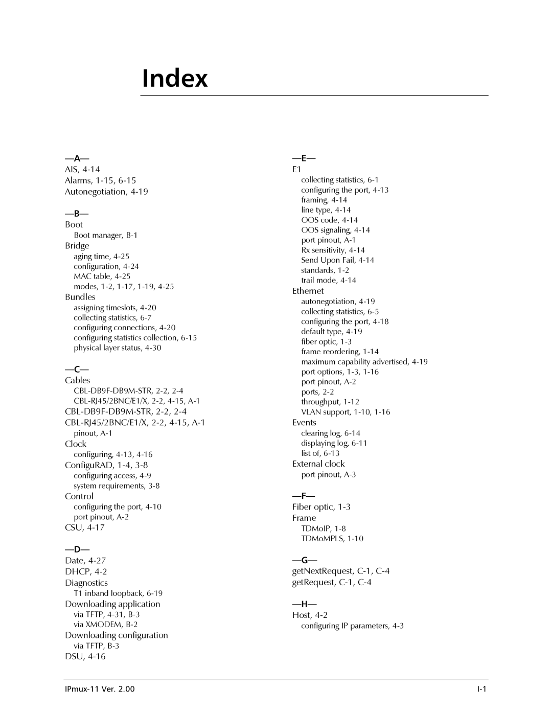 RAD Data comm IPmux-11 operation manual Index 